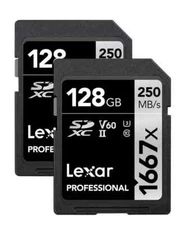 Lexar 128GB (2-Pack) Professional 1667x SDXC Memory Cards, UHS-II, C10, U3, V...