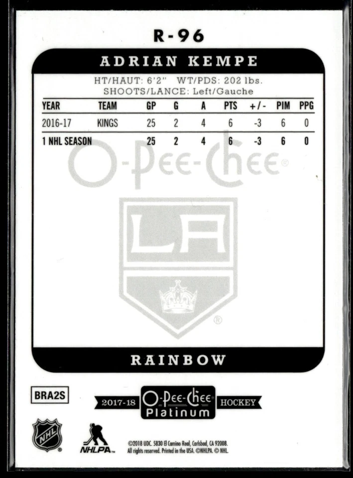 2017-18 O-Pee-Chee Platinum Retro rainbow Adrian Kempe #R-96 H8R4F - Image 2 of 2