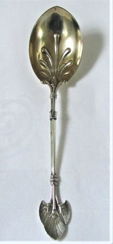 ANTIQUE RARE GORHAM LOTUS STERLING SILVER BERRY SPOON GOLD WASH 9" EX-CONDITION