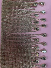 4 Inch Wide Gold and Clear Stone Fringe, Sold per yard