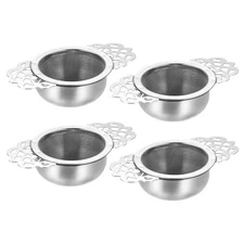 4 Pcs Tea Infuser Filter with Drip Bowl, Tea Strainer, Silver