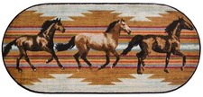 20x44 Wild Horses Rodeo Gallop Cabin Lodge Oval Kitchen Rug Mat Washable Accent