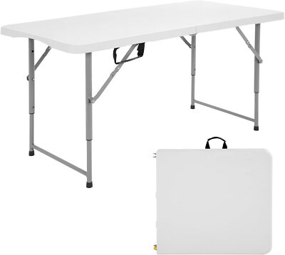 Mesa plegable 6 pies blanca, portátil con asa para exterior y eventos