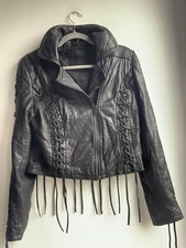 Womens Swagga & Soul Fringed Vintage Inspired Biker Real Leather Jacket Size M