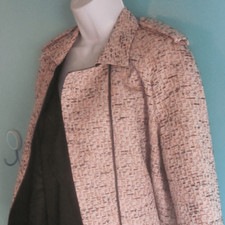 Hobbs London Womens Size 10 Zip Front Blazer Jacket Textured Orange 3/4 Sleeve