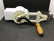 Vintage White Cast Iron, Enamel, Wood Nut/Food Grinder, Germany “Duplex Record”