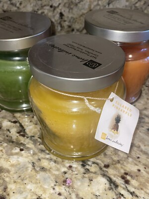 3 HOMCO Home Interiors 12oz jar candles fruit sugared pineapple
