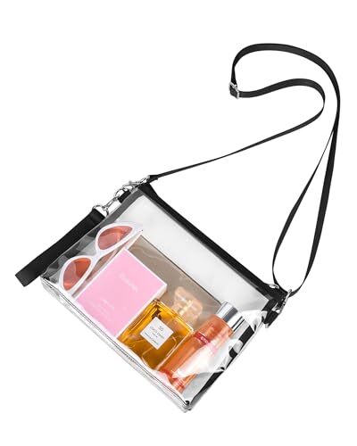 Clear Purse Stadium Approved for Women, Clear Bag with Removable Straps Black