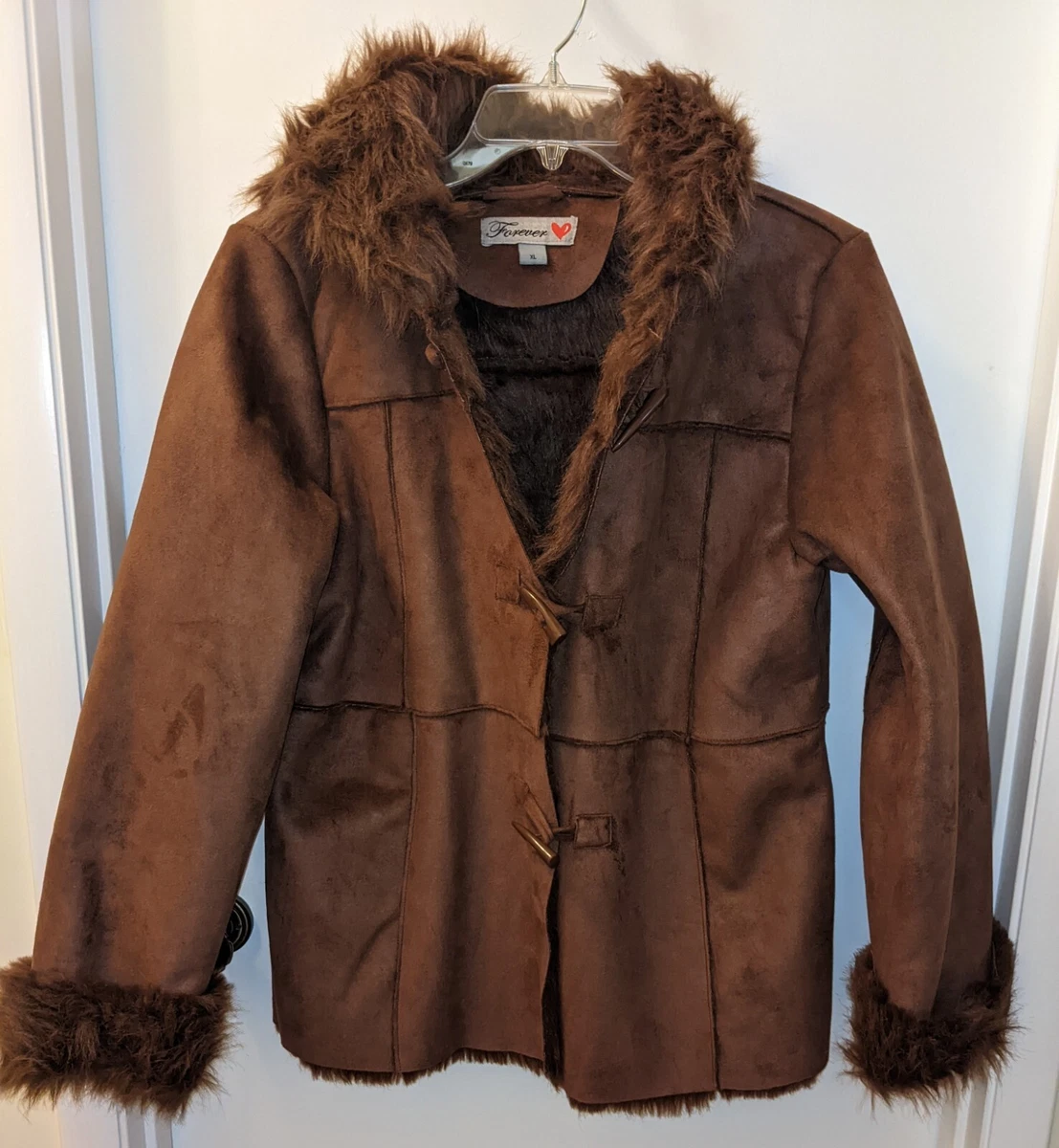 Heavy FOREVER Women s Brown Suede Faux Fur Lined Hoodie Jacket