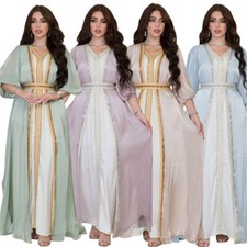 Dubai Women Abaya Muslim Open Cardigan Maxi Dress Set Party Arabic Ramadan Gown