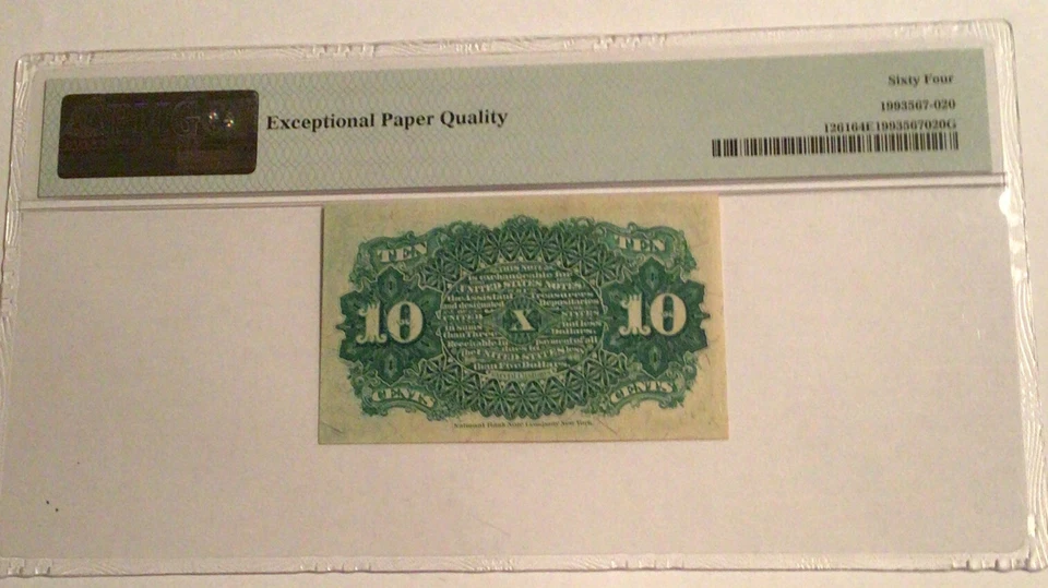 Fr-1261 $0.10 Fourth Issue Civil War Era Fractional Currency PMG 64 EPQ - Image 3 of 4