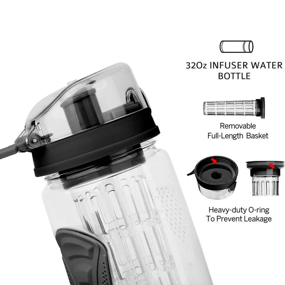 Fruit Infuser Water Bottle w/ Time Marker -Top Locking Lid, Insulated Sleeve - Image 4 of 4