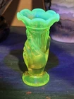Fenton Topaz Opalescent Uranium Glass Mini Hand Vase Torch Glows Brightly