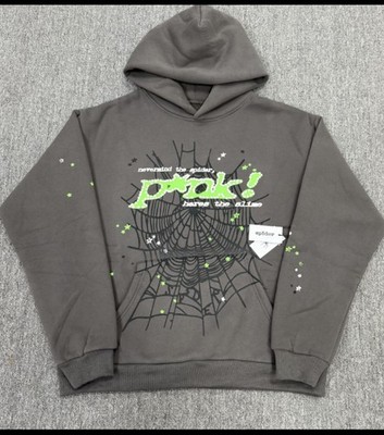 sp5der Men's Pullover Hoodie M Regular Gray/Green Graphic Print Long Sleeve