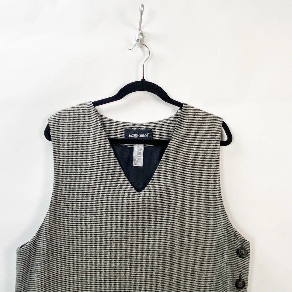 Mini vestido recto vintage años 90 Sag Harbor 14 para mujer negro/blanco mezcla de lana Foto 2 de 4