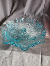 Vintage Indiana Glass Iridesent Blue Rose Bowl