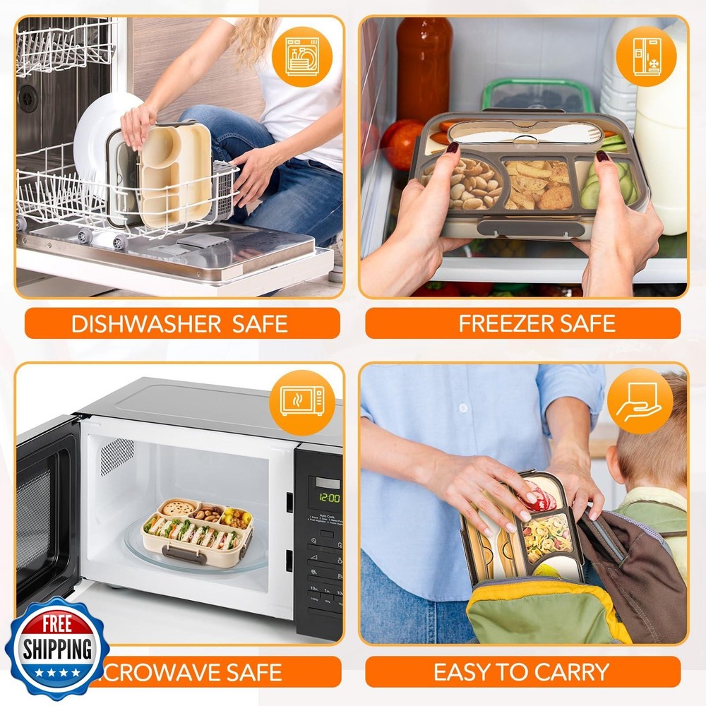 EasyFun 4-Compartment Bento Box for Adults & Kids Leak-Proof Lunch Container EasyFun 4-Compartment Bento Box for Adults & Kids Leak-Proof Lunch Container