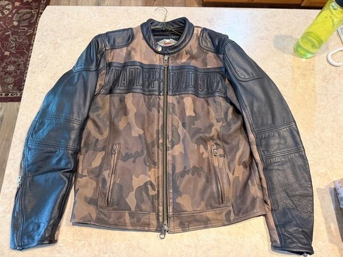 Harley Davidson Camo Leather Jacket Mens Large Nightfall HD-236 - product listing photo