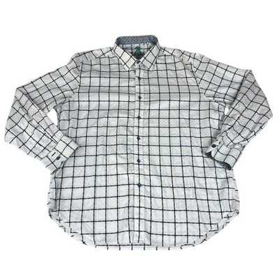 Robert Graham Shirt Mens 2XL Button Down Window Pane Long Sleeve White Blue