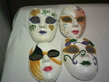 LOT 4 Mardi Gras Ceramic Wall FACE GLITTER Masks EXCELLENT