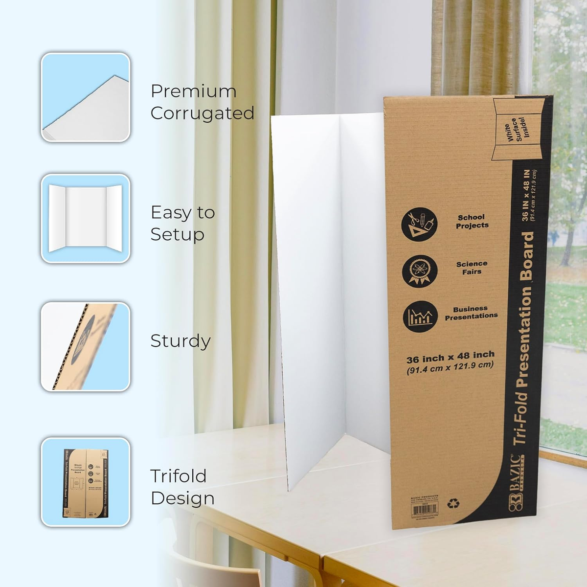 BAZIC Products Trifold Poster Board – White Corrugated Cardboard