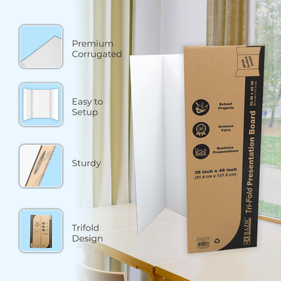 BAZIC Products Trifold Poster Board – White Corrugated Cardboard