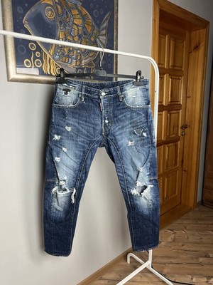 Dsquared2 Vintage Herren Blau Distressed Denim Skinny Cropped Jeans Hose...