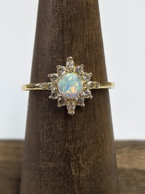 Vintage IBB .925 Sterling Silver Gold Vermeil Lab Opal & CZ Ring Size 6.5