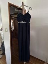City Triangles Navy Blue Beaded Gown Maxi Dress Chiffon Prom Formal Size 18/19