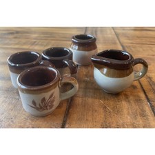 VINTAGE 70'S KIDS MINIATURE TEA SET STONEWARE BROWN TAN 5 PCS Mint 