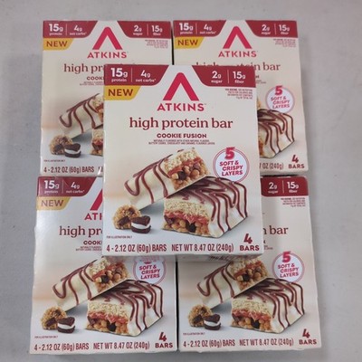 LOT OF 5 Atkins High Protein Bars, Cookie Fusion Flavor, 15g Protein  
