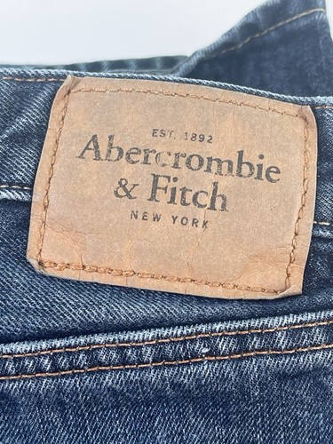 Abercrombie & Fitch Classic Straight Jeans Mens 33X32 Button Fly Blue Distress - Picture 13 of 13