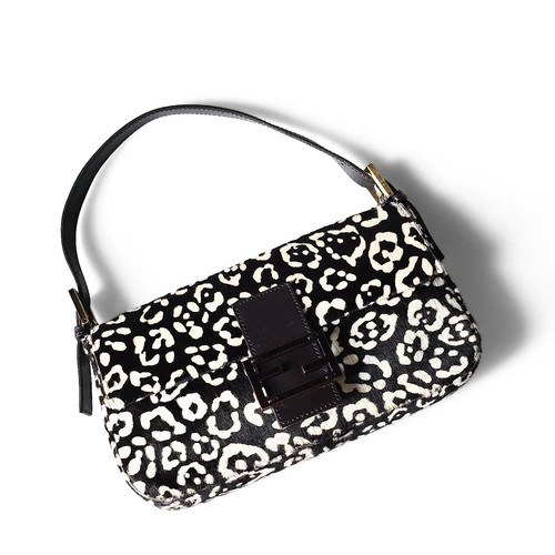 Fendi Baguette Black & White Leopard Print Pony Hair Vintage