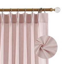 84 Inches Pink Pinch Pleated Semi Sheer Curtains Linen Blend Light Filtering ...