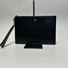 Gucci GG Marmont Pochette Pochette Pochette Pelle Nera Ferramenta Oro Borsa...