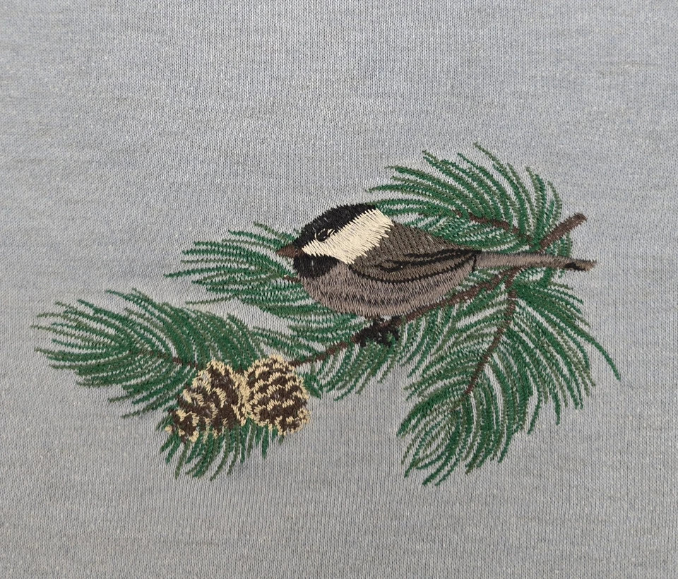 Vtg Blair Birds Sweatshirt Womens M Crew Embroidered Chickadees Blue Winter Y2K - Image 4 of 4