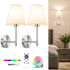 14.5 inch Battery Operated Wall Sconce Set of 2,Brushed Nickel Rechargeable W...