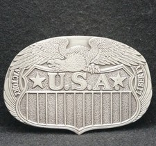 WF03156 REALLY NICE VINTAGE 1970s U.S.A. COUNTRY PATRIOTIC PEWTER BELT BUCKLE