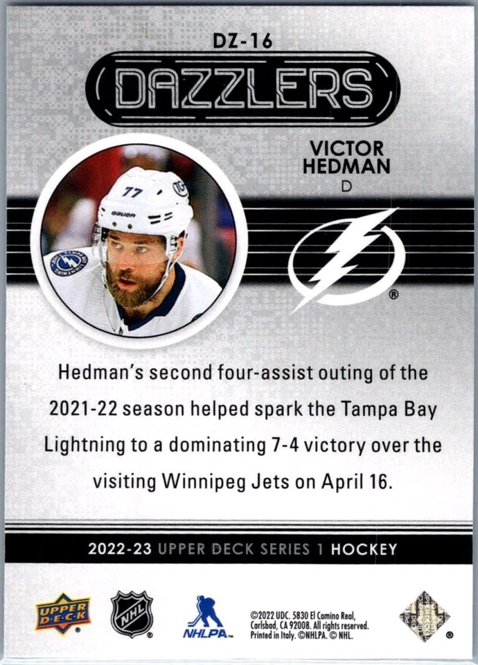 2022-23 Upper Deck Series 1 - Dazzlers Victor Hedman #DZ-16 Blue - Image 2 of 2