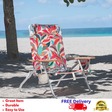 5-Position Lay Flat Beach Chair Backpack Straps Wood Armrests New