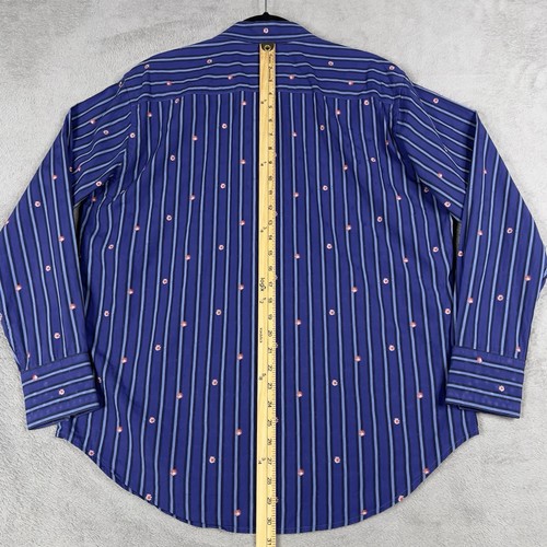 Robert Graham Hibiscus Flower Flip Cuff Button Up Shirt Men's Large Blue Striped - Picture 14 of 14