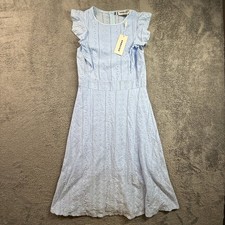 ECOWISH Women's S Light Blue Crochet Eyelet Dress Cotton Boho Prairie NWT