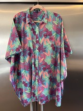 Lands End Womens M 10-12 Short Caftan Coverup Floral Button Front