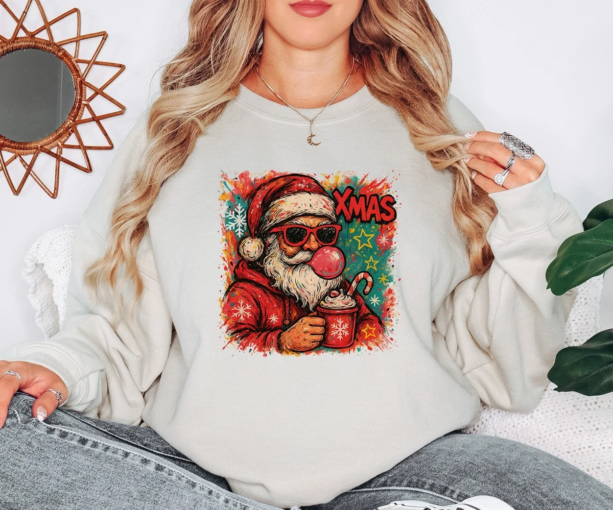 Felpa Con Cappuccio Da Donna A Maniche Lunghe Con Stampa Albero Di Natale Fiocco Di Neve, Blu, S - Foto 7