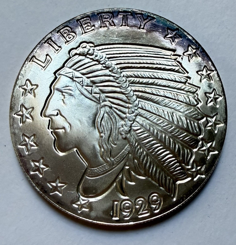 1929 Golden State Mint 1 oz 0.999 Fine Silver Indian Head Round