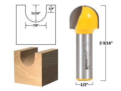 7/8'' Diameter Core Box Router Bit - 1/2'' Shank - Yonico 19104