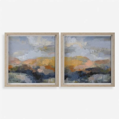 Uttermost 32342 Dusk 37" x 37" Framed Sunset and Sky Drawing - Blue - Picture 1 of 5