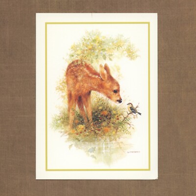 Unused Vintage 1980s GIORDANO ART IFAW Get Well Card, Cute Deer Fawn Bird Animal