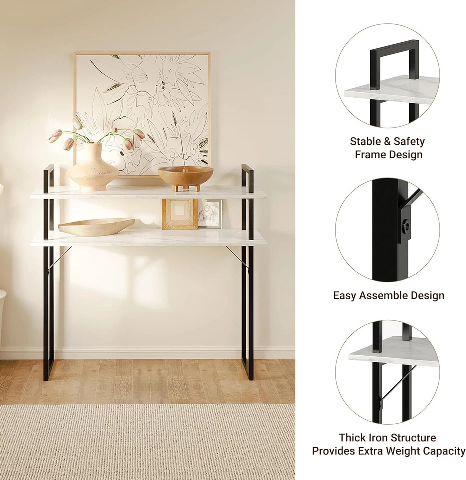 Mod Marble Entryway Console Table - 2-Tiers Narrow Console Table for Entryway - Image 4 of 4