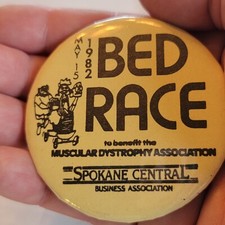 Pop Culture Pin Back 80s The Bed Race Spokane Made In USA